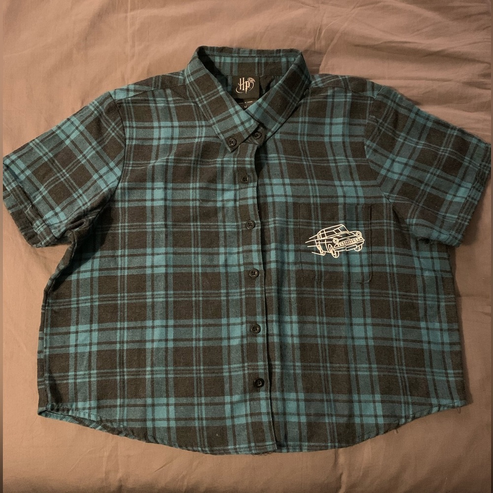 Hot Topic Harry Potter Whomping Willow Plaid Crop Button-Up Shirt